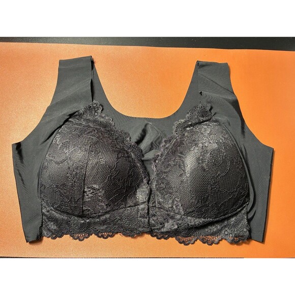 Women's Comfort Bra Black Lace Overlay Wireless Padded Bralette Size XXL - Picture 1 of 5